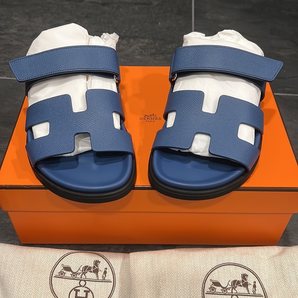 Hermes womens  Chypre Sandals EU 37/US 7 Bleu Bleuet BNIB
*PRICE IS FIRM